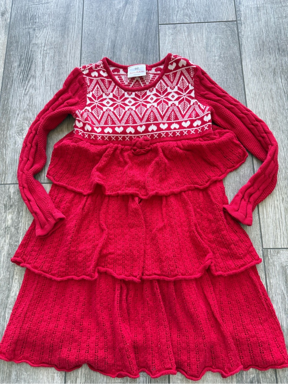 Hanna Andersson 110 cm 5T Red Knit Tiered Holiday Dress for Kids